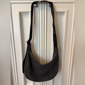 BAGGU Medium Denim Crescent Bag in Washed Black Denim